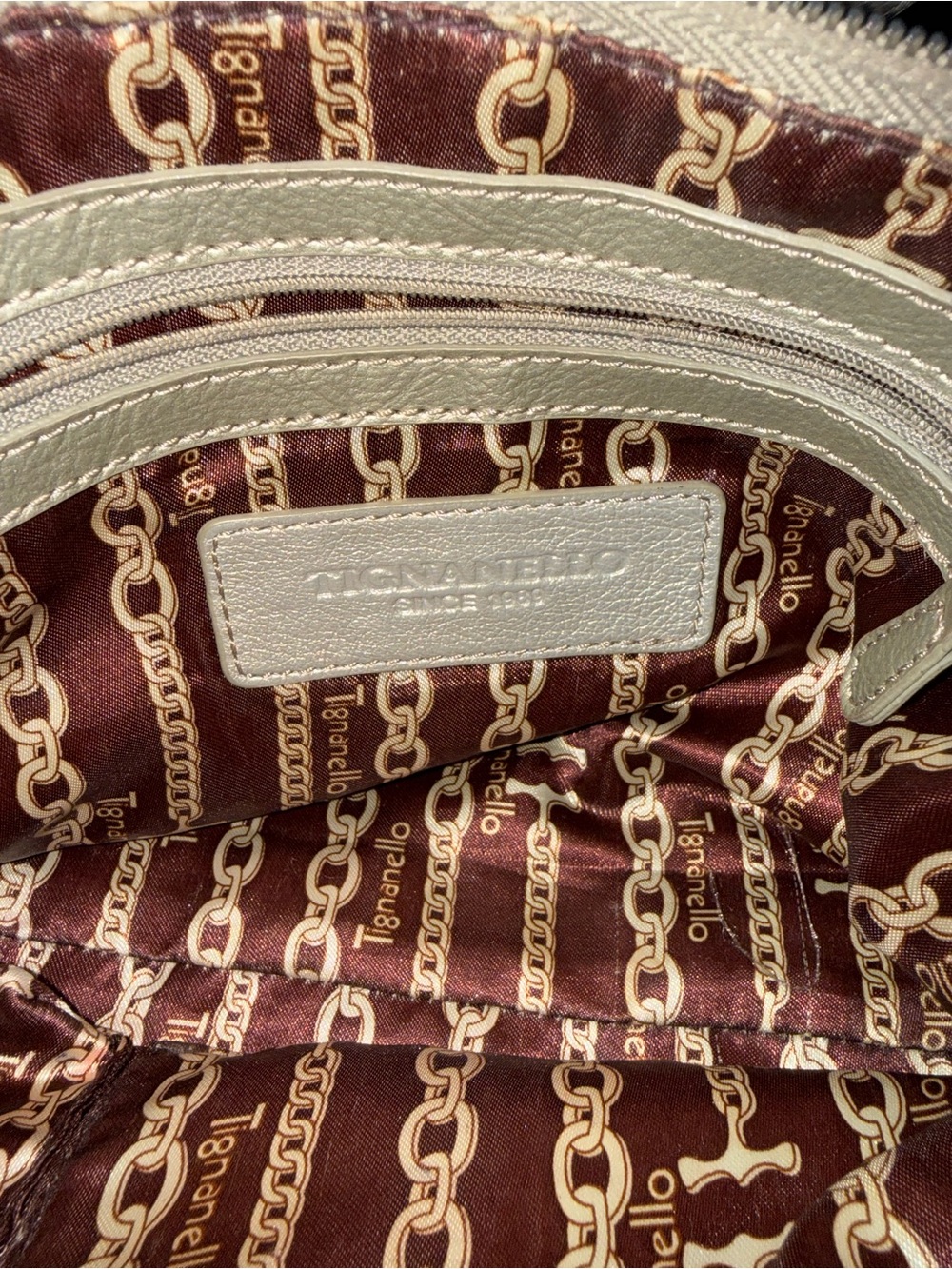Tignanello Metallic Taupe Leather Crossbody Purse - Picture 6 of 9